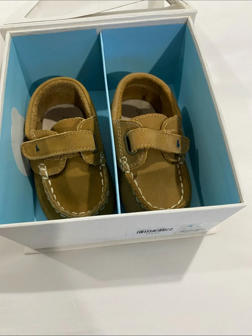 Ralph Lauren Tan Suede Toddler Moccasins with Hook-and-Loop Strap
